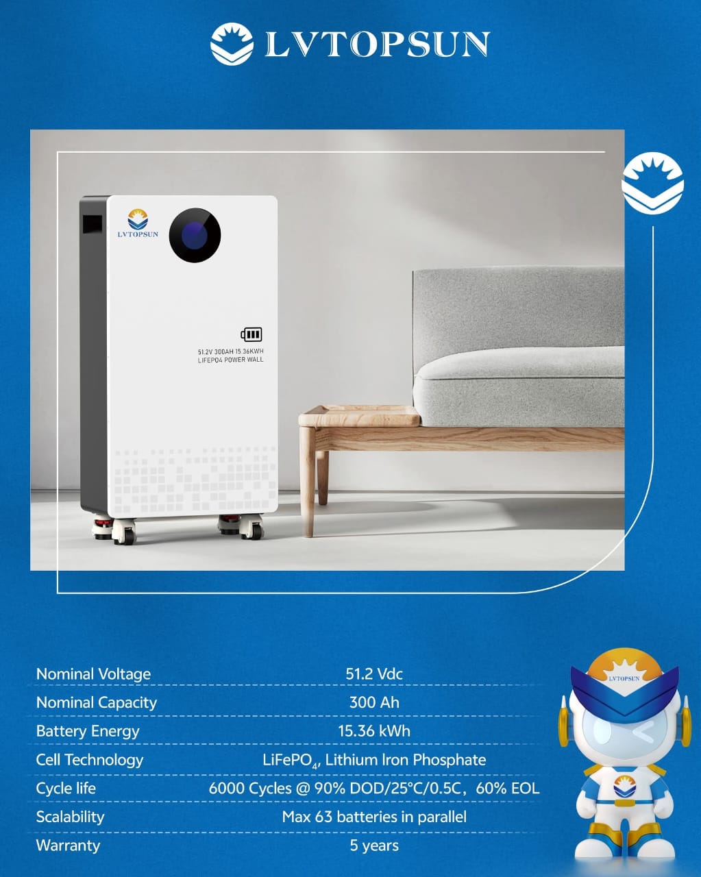 LVTOPSUN 15KWh Lithium (LiFePO4) Battery - Premium Solar Energy Storage